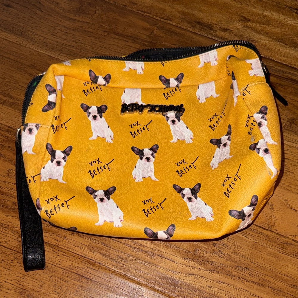 Betsey Johnson Yellow Dog Print Pouch